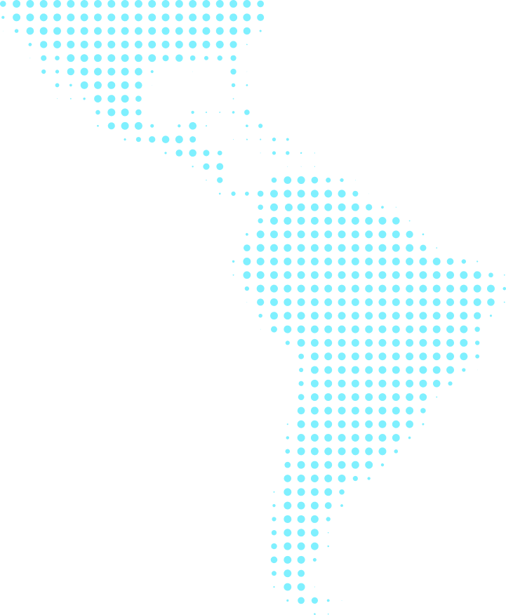 Mapa de Latinoamérica con presencia de Domotes en Guatemala, Costa Rica, Panamá, Colombia, Ecuador.